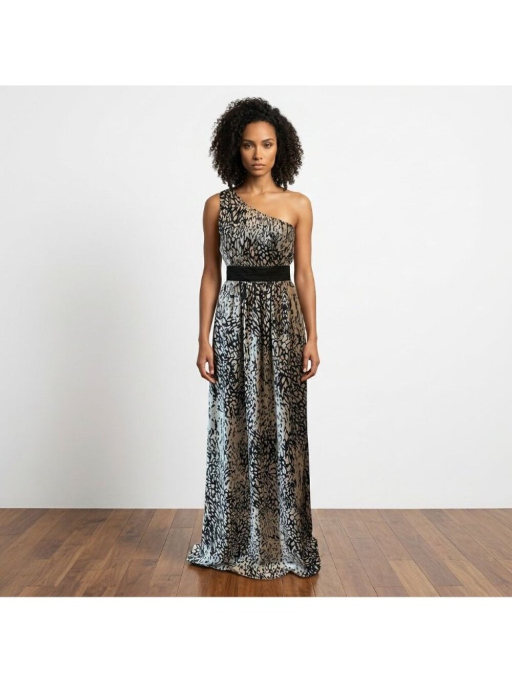 Francescas One-Shoulder Maxi Dress Black & Cream Medium